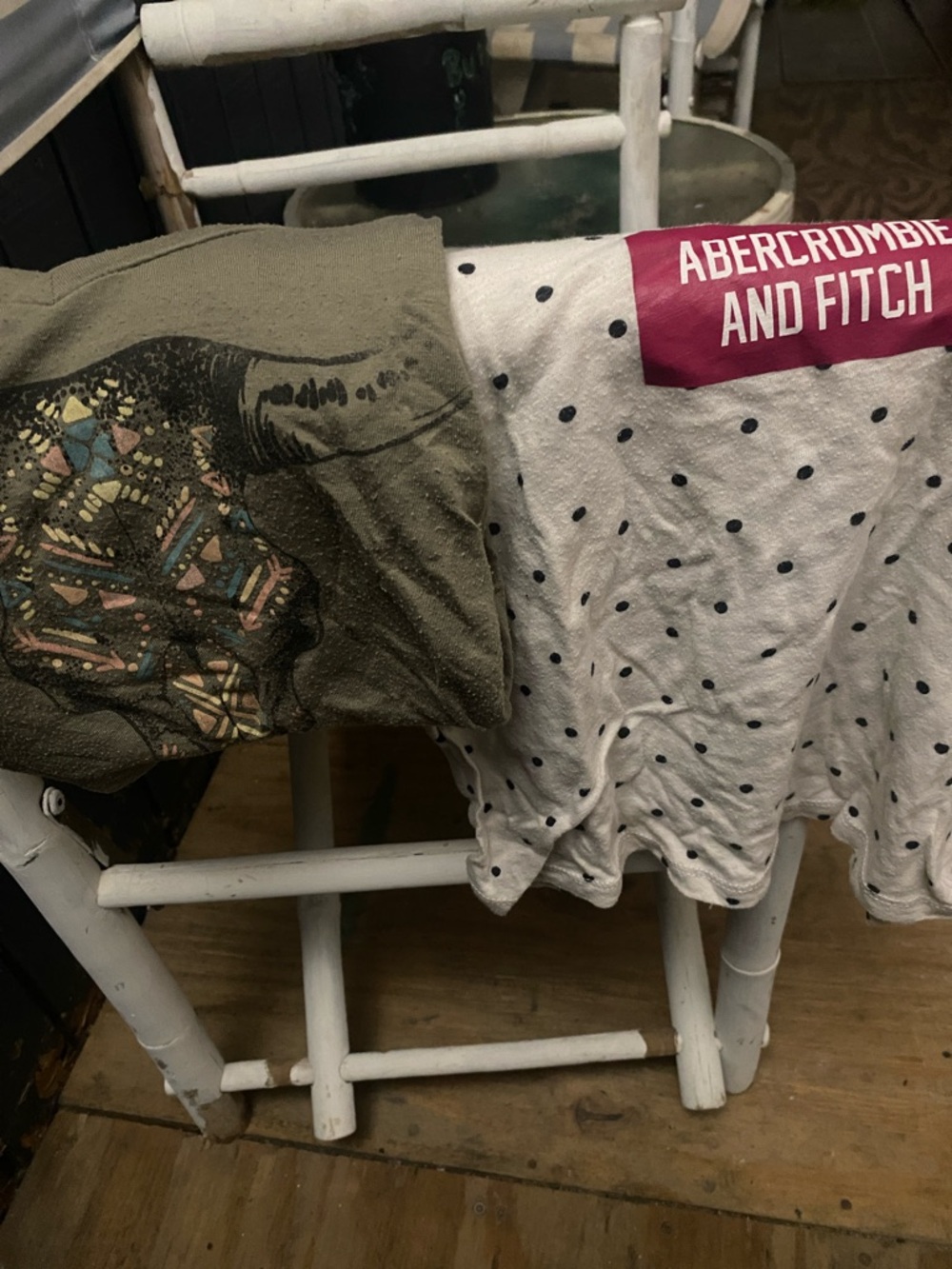 Abercrombie & Fitch Olive Sleeve Polka Dot Crop Top with Pink Logo
